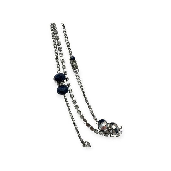 Long Opera/Rope length 3-tiered necklace silver toned with beads 35 inches long - Picture 2 of 7